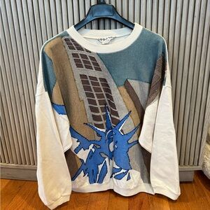 Jou Jou vintage Men's Sweater with Blue and Brown Graphic
